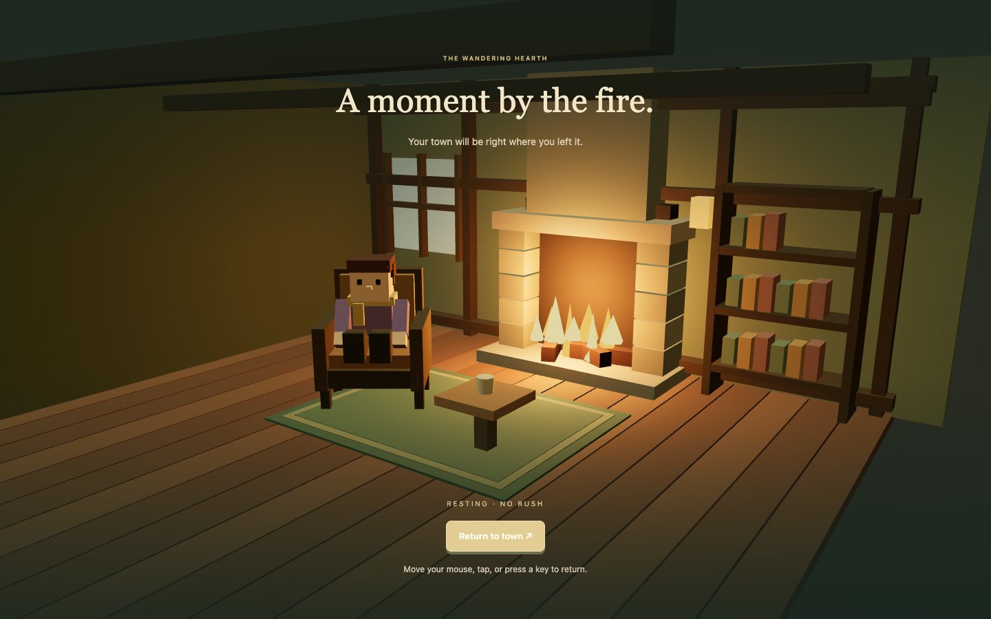 Your adventurer resting in an armchair next to the tavern fireplace